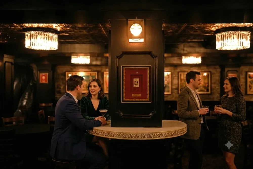 Guests over drinks in the bar and lounge at House of Cards, Nashville