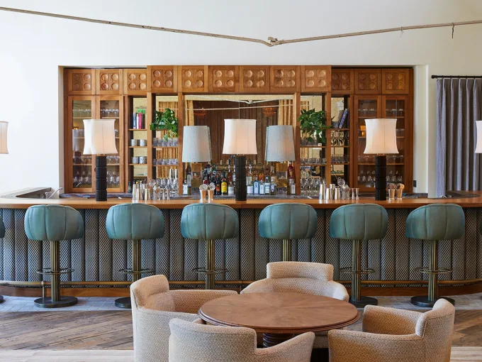 The library and bar at Soho House Nashville